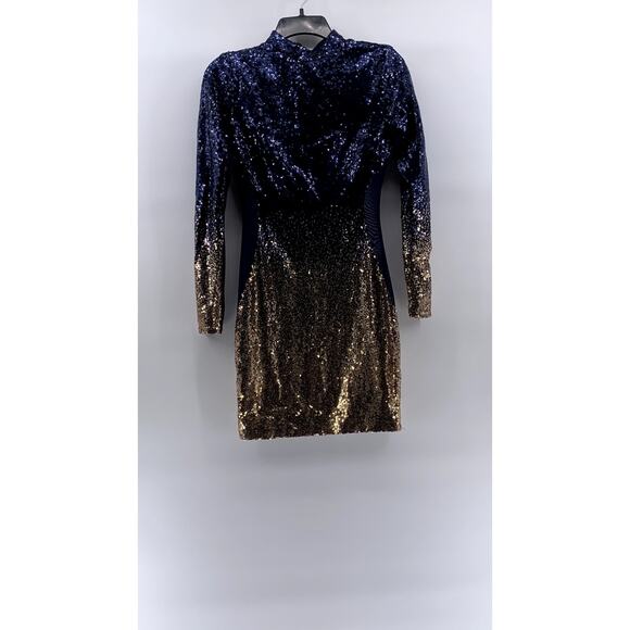 FASHION NOVA Women's Navy-Gold Ombre Sequin Dimmed With Smoke Mini Dress SZ S - Picture 2 of 11